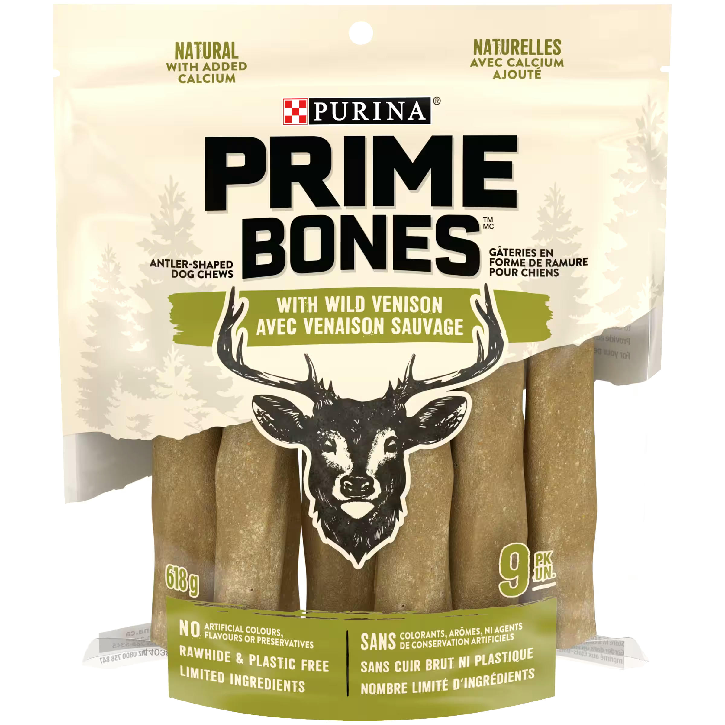 Purina Prime Bones Dog Chews with Wild Venison Dog Treats, Rawhide Free, 9-Pk, 641-g