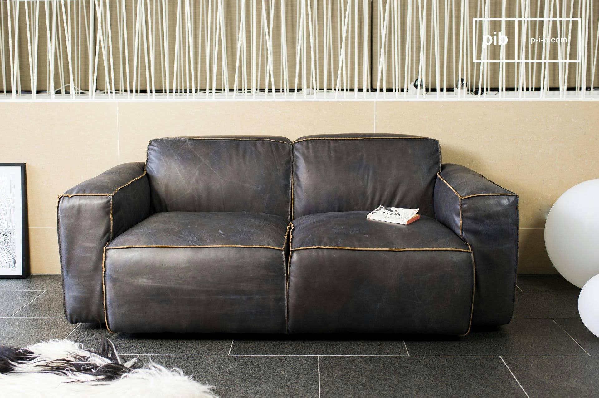 ATSULLIVAN - Canapé Scandinave 2 places en cuir marron