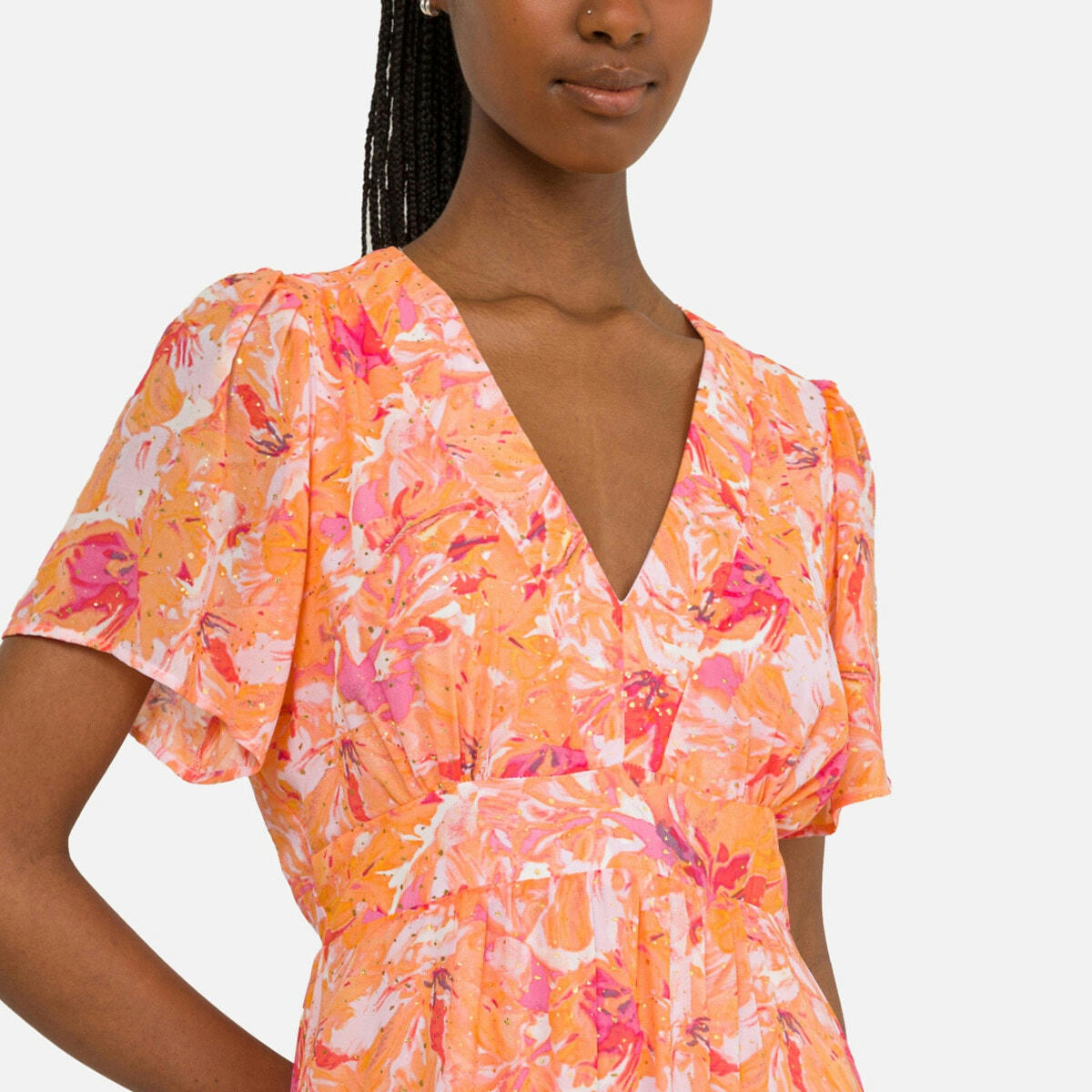 Robe longue imprimée, col V