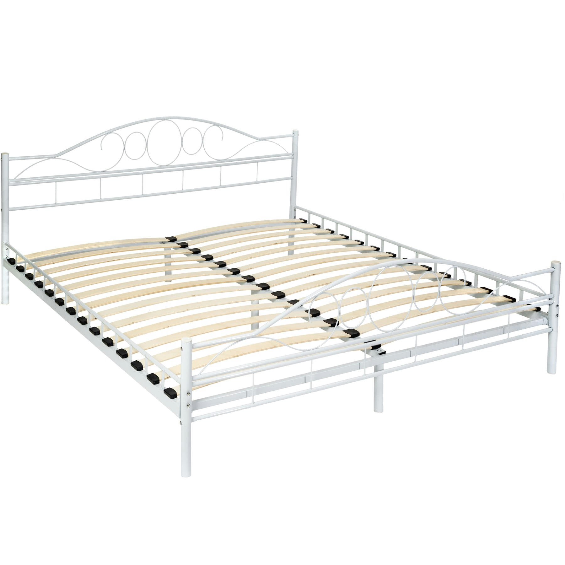- Lit design moderne avec sommier avec Cadre en Acier solide blanc/blanc