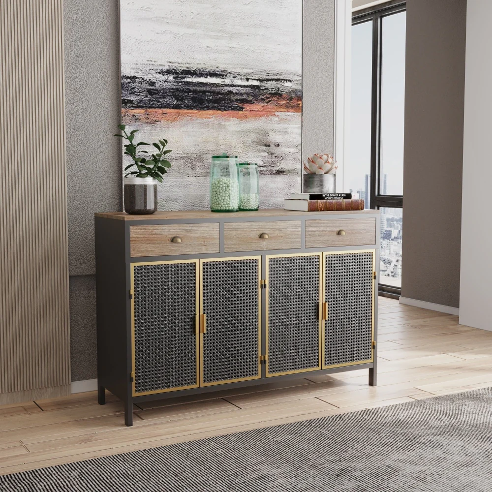 47.64 Wide 2 Doors Modern Sideboard with 3 Top Drawers