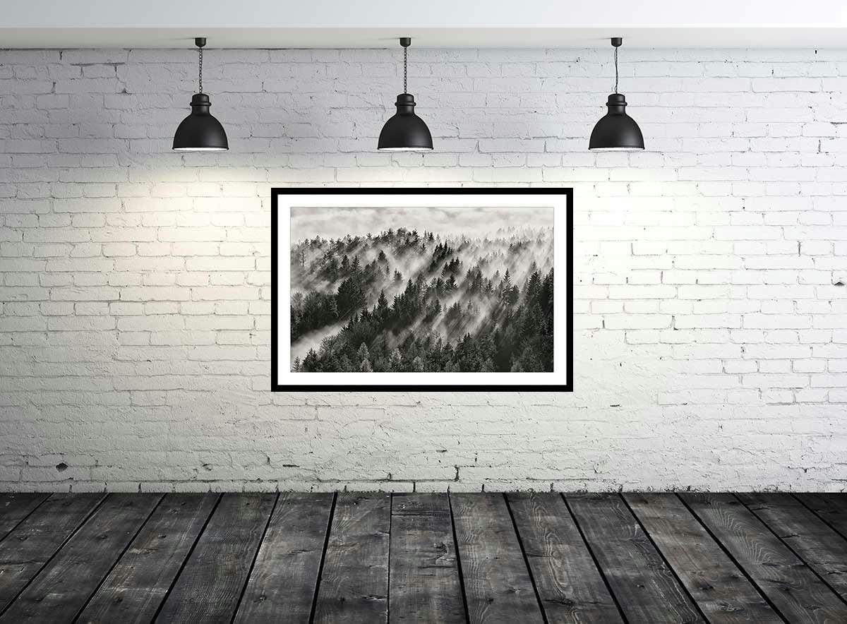 - Affiche paysage rayons de lumière avec cadre noir 45x30cm