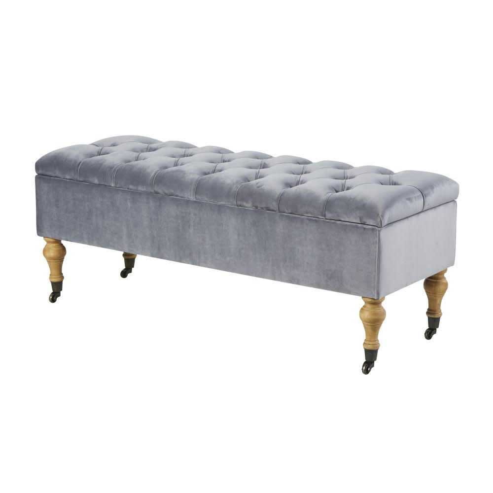 FLORIANA - Banquette coffre 2 places en velours gris