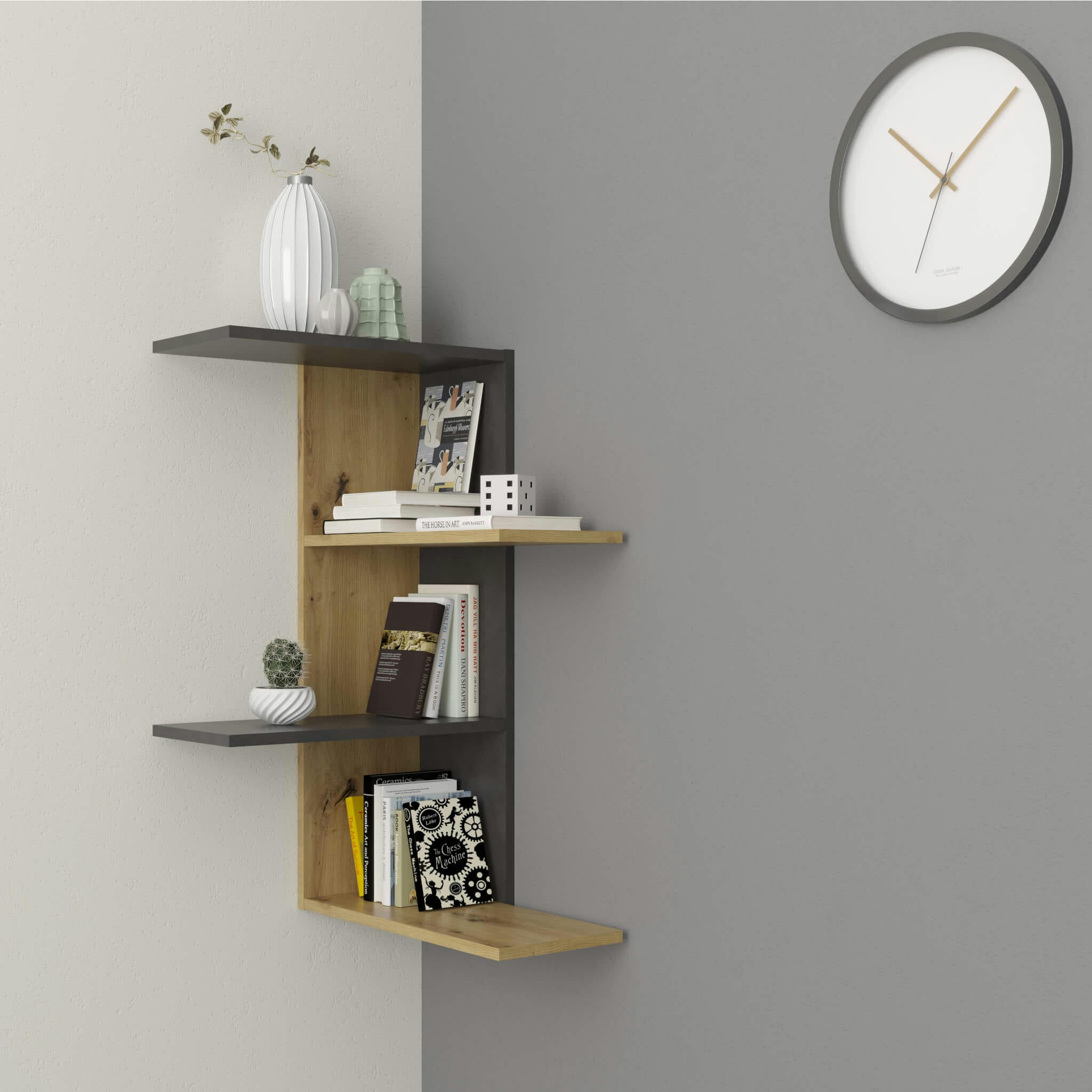 - Etagère murale d'angle bois naturel