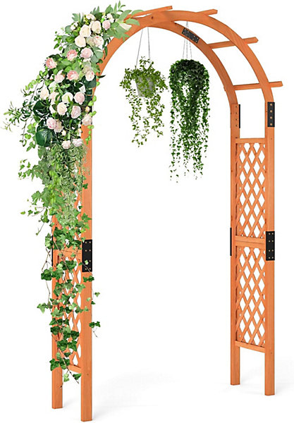 Arche de jardin 235 cm en bois de sapin massif Treillis latéral et toit arqué décoratif