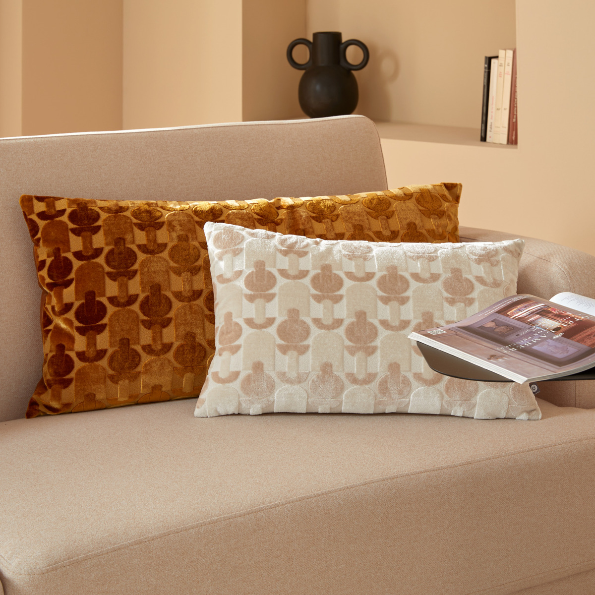 Cushion "Luna" Velvet Jacquard, Linen, 30x50 cm