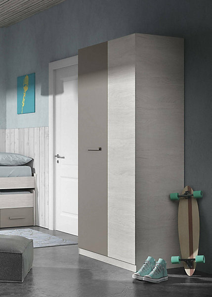 Armoire Abilene, armoire de chambre avec 2 portes, armoire avec 3 Etageres et tringle à vêtements, 90x52h200 cm, blanc et marron