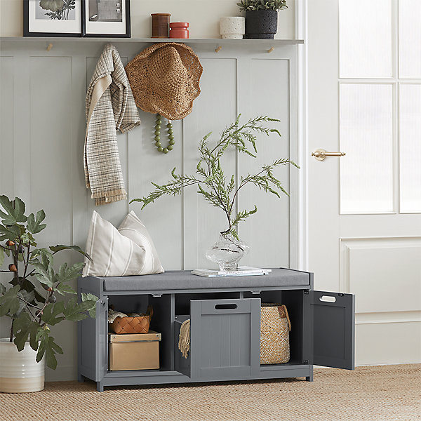 Banc de Rangement avec 2 Portes 1 Cube et Coussin Rembourré, FSR80-SG, SoBuy