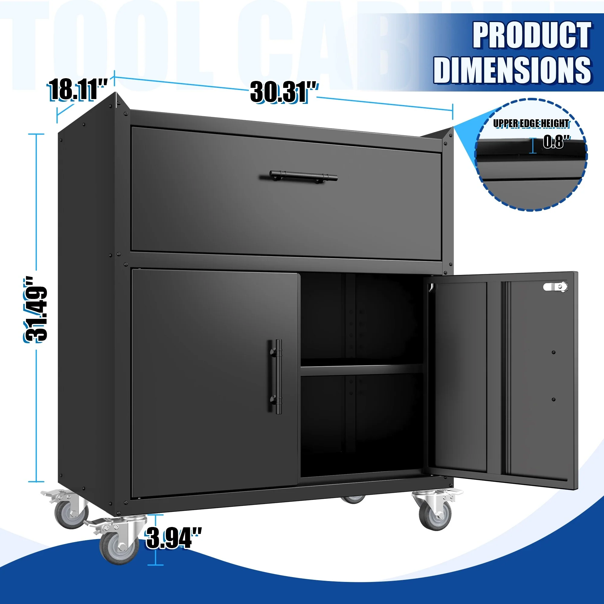 2 Door + 1 Drawer Tool Cabinets for Garage, Lockable Garage Storage Cabinet, Locking Metal Storage Cabinet with Wheels