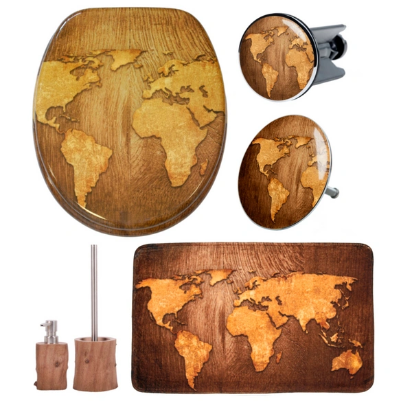 Bad-Accessoire-Set, 6-tlg., World Map