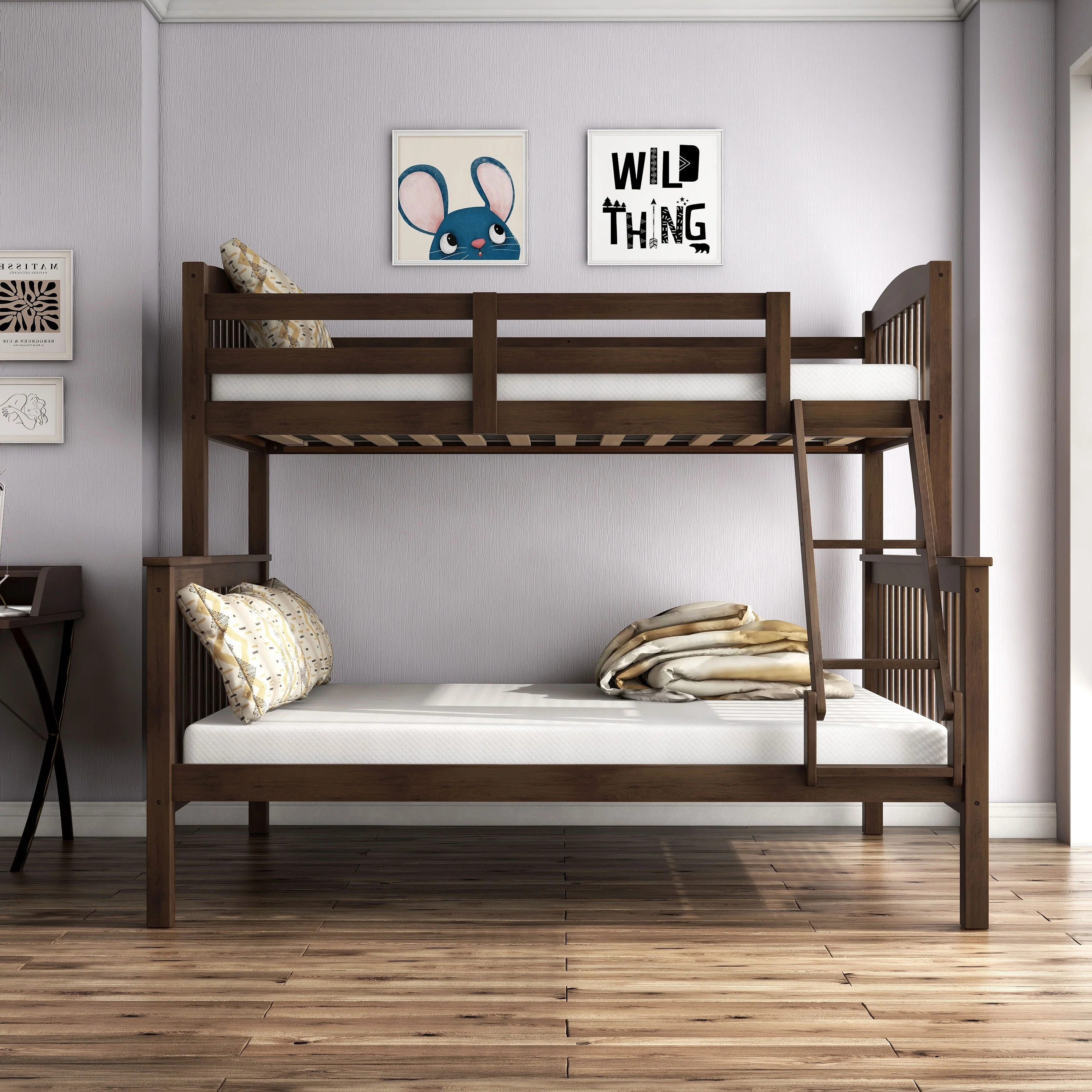 Furniture of America Hayes Twin over Full Solid Wood Detachable Bunk Bed with Ladder