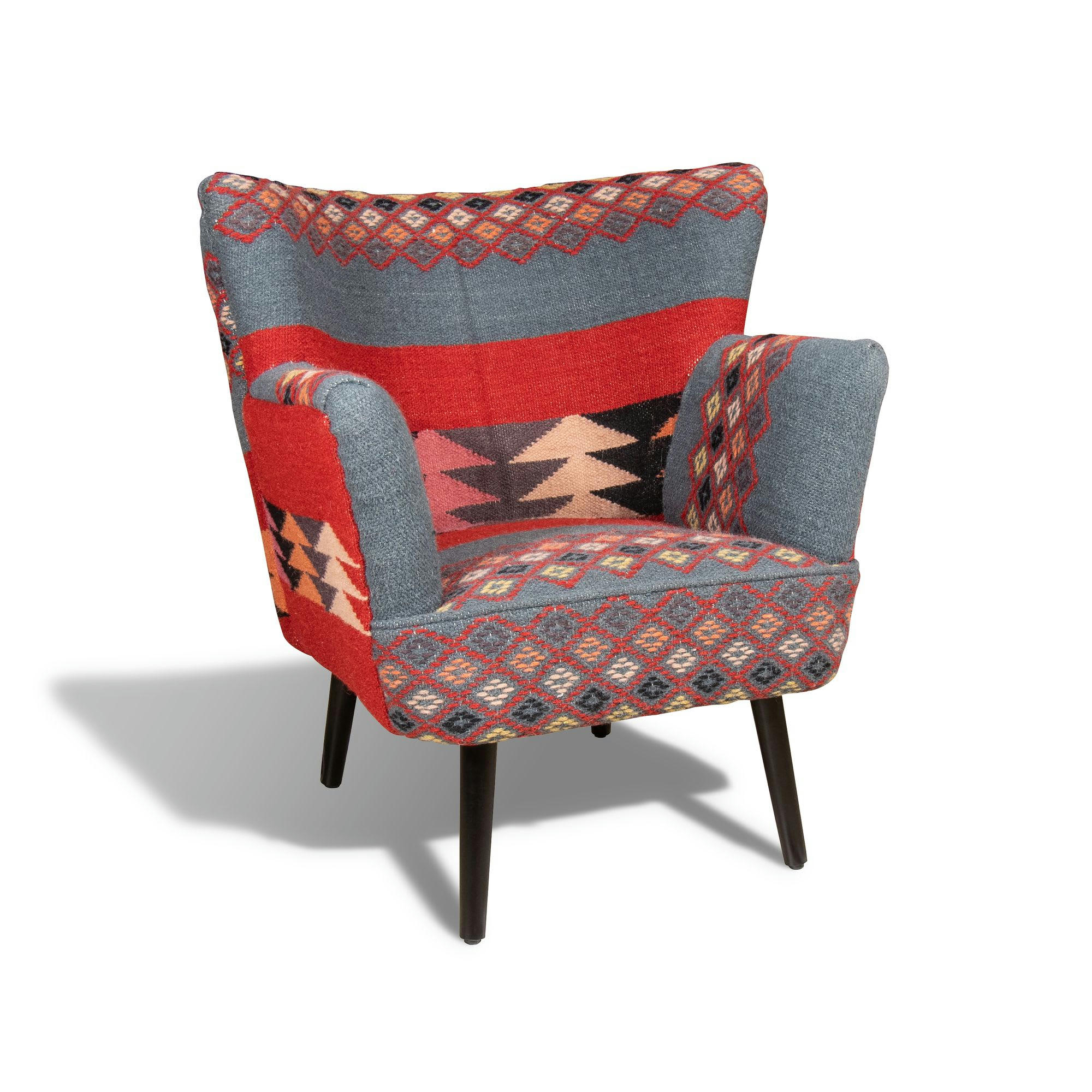 INCA - Fauteuil en kilim brodé main et pieds en bois noir