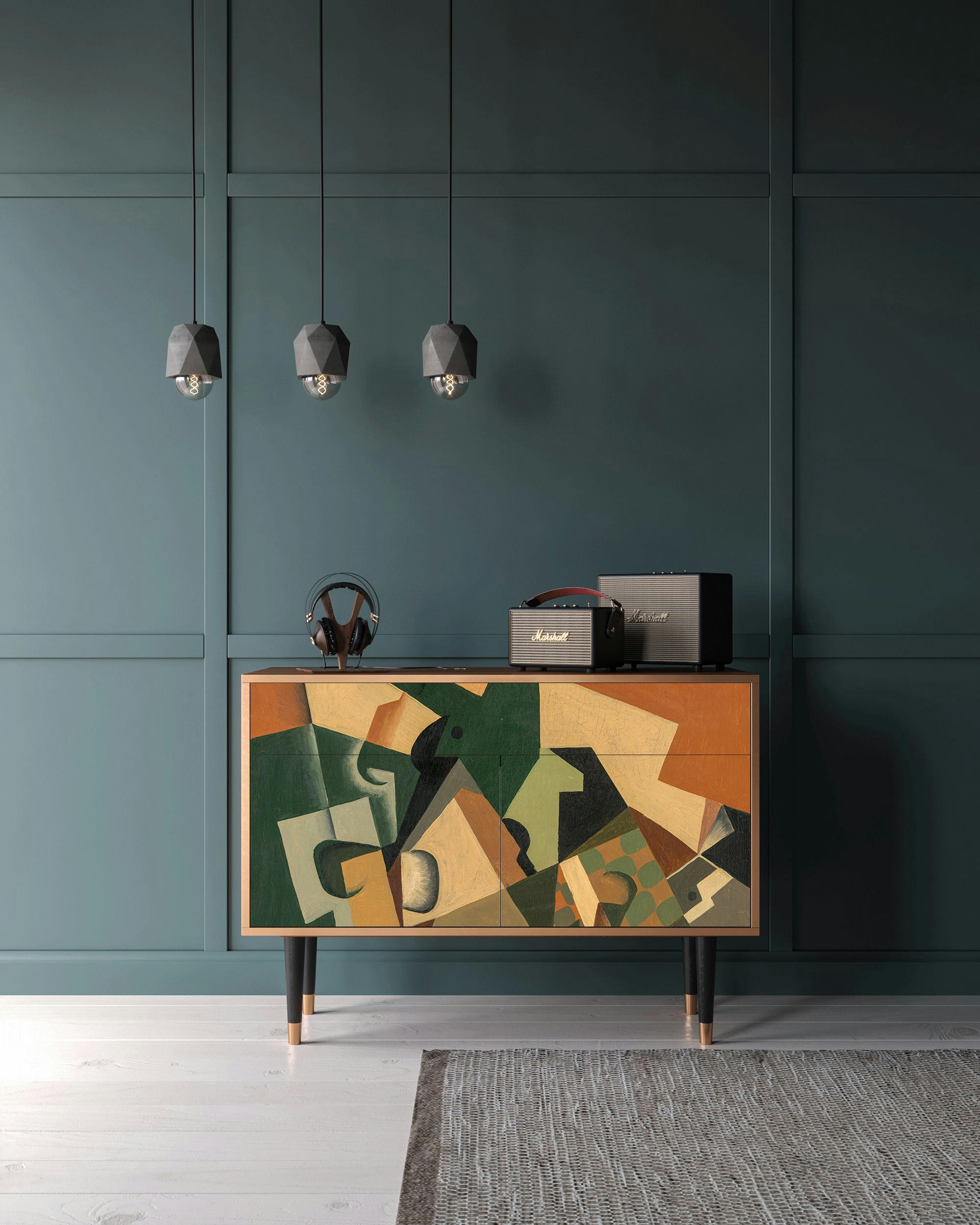 GLASS AND CHECKERBOARD BY JUAN GRIS - Buffet  multicolore 2 tiroirs et 2 portes L 115 cm