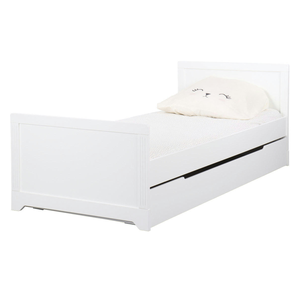 MONA - Lit avec tiroir 90x190 cm bois massif blanc