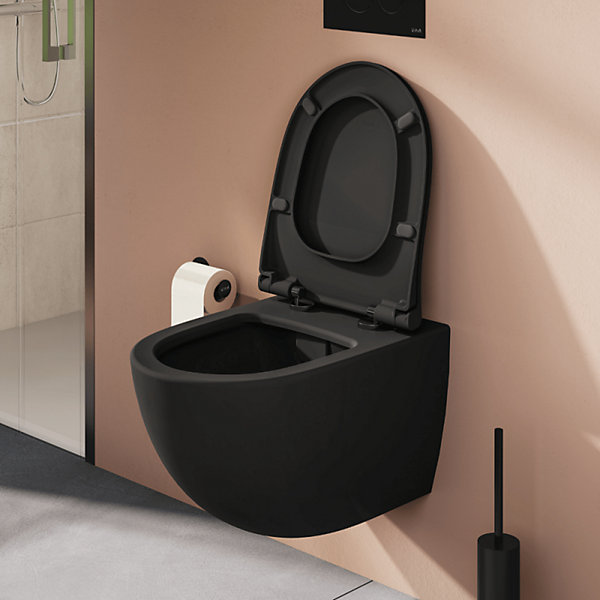 Cuvette suspendue sans bride VitrA Sento noir mat   abattant frein de chute déclipsable