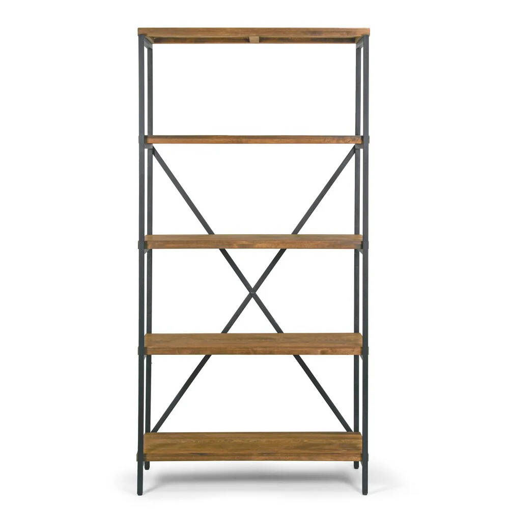 Ailis 67-inch Pine Wood 5-shelf Etagere Bookcase with Metal Frame