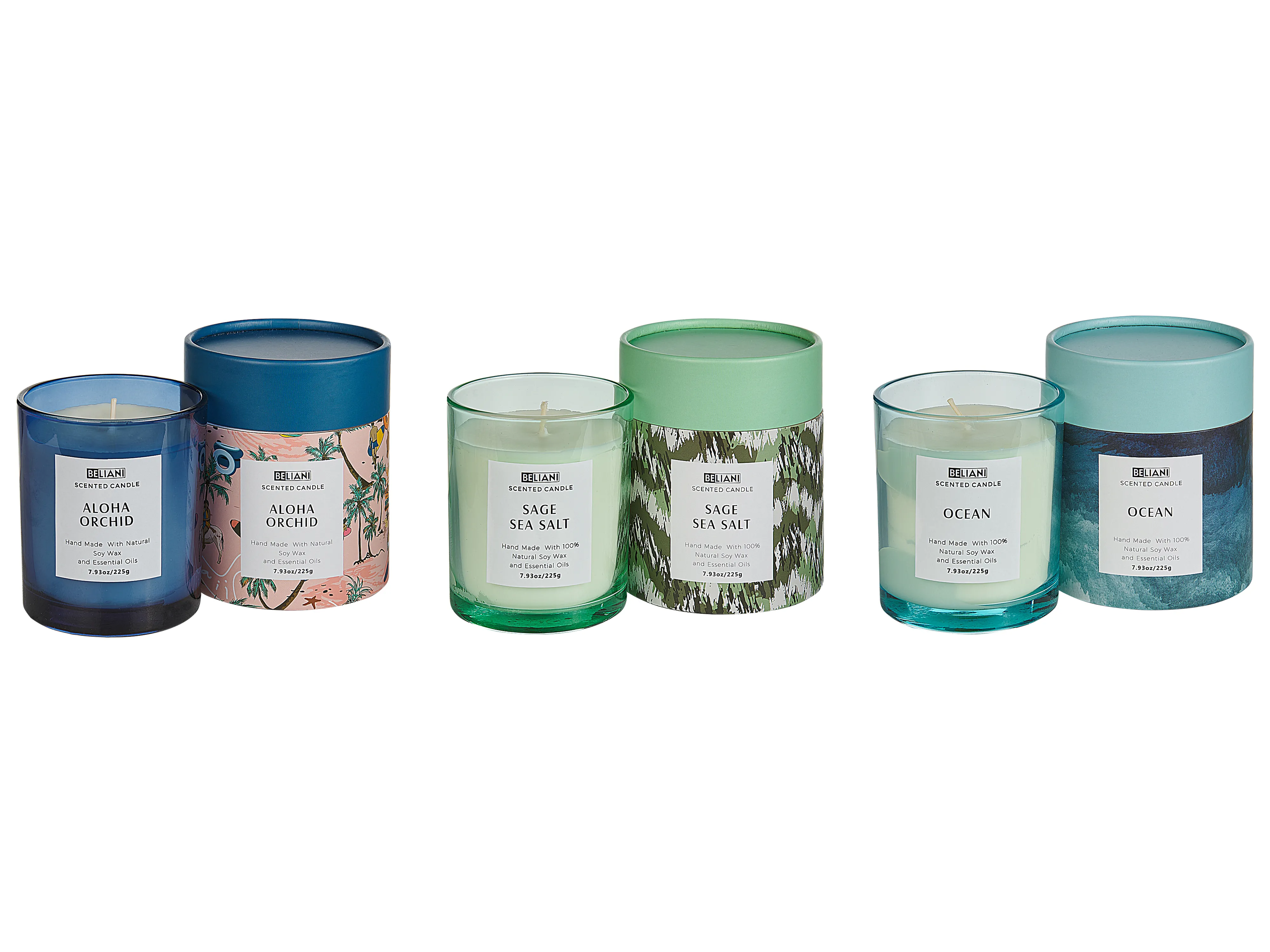 Set of 3 Scented Candles COLORFUL BARREL Soy Wax Fresh Notes Floral Notes