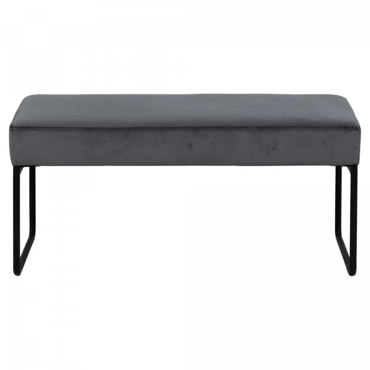 XENIUS - Banc en velours gris 95cm pieds métal noir