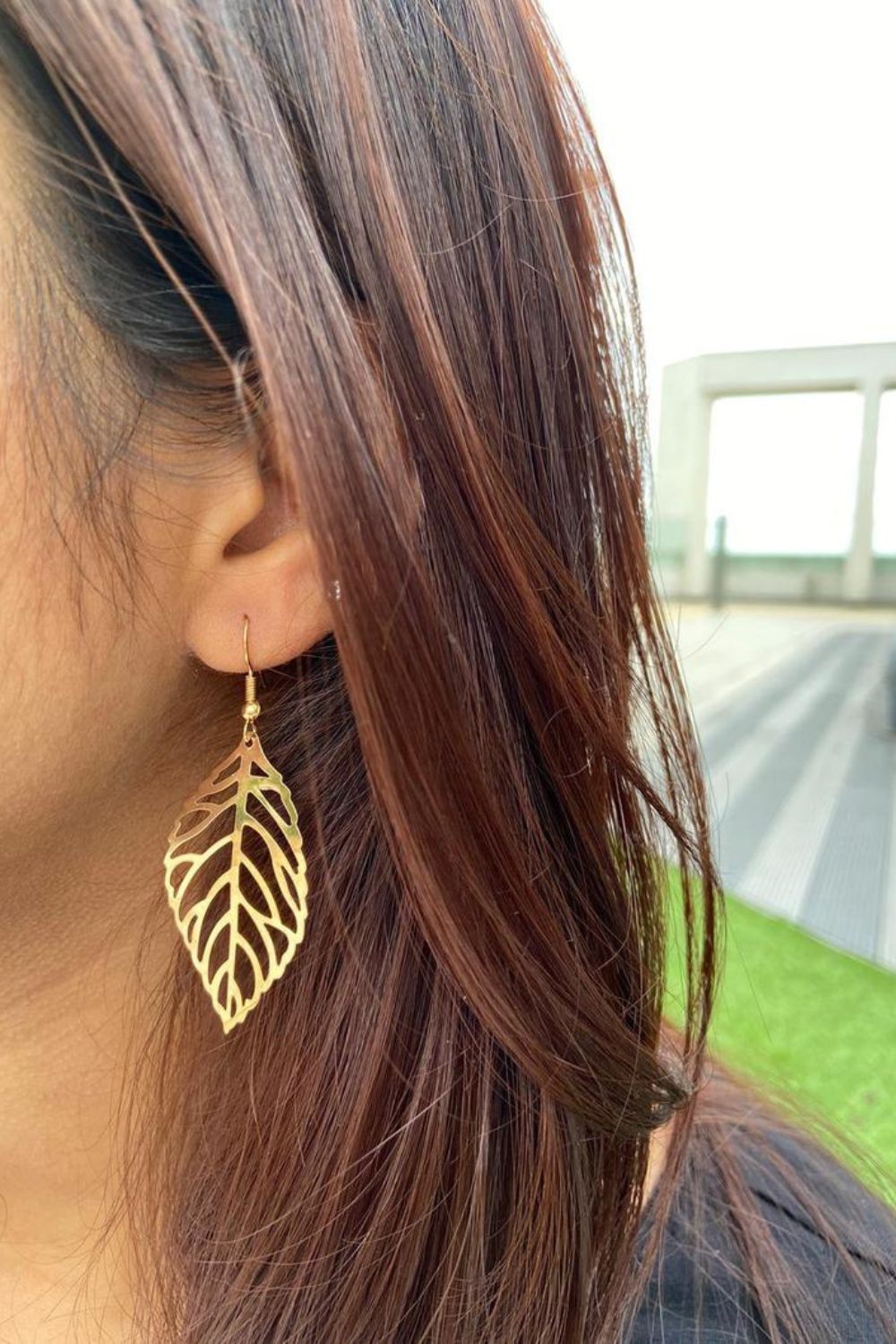The Colourful Aura Large Slim Filigree Leaf Dangle Drop Earrings