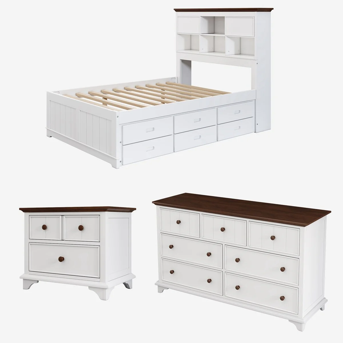 3 Pieces Captain Bedroom Set with Nightstand and Dresser