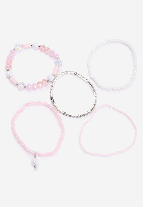 Womens 5pk Pink Beaded Stackable Bracelets