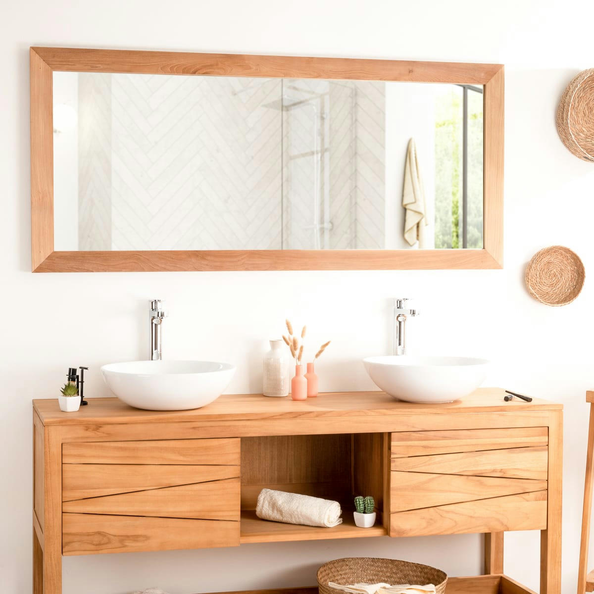 - Grand miroir rectangle en teck massif 160 x 70