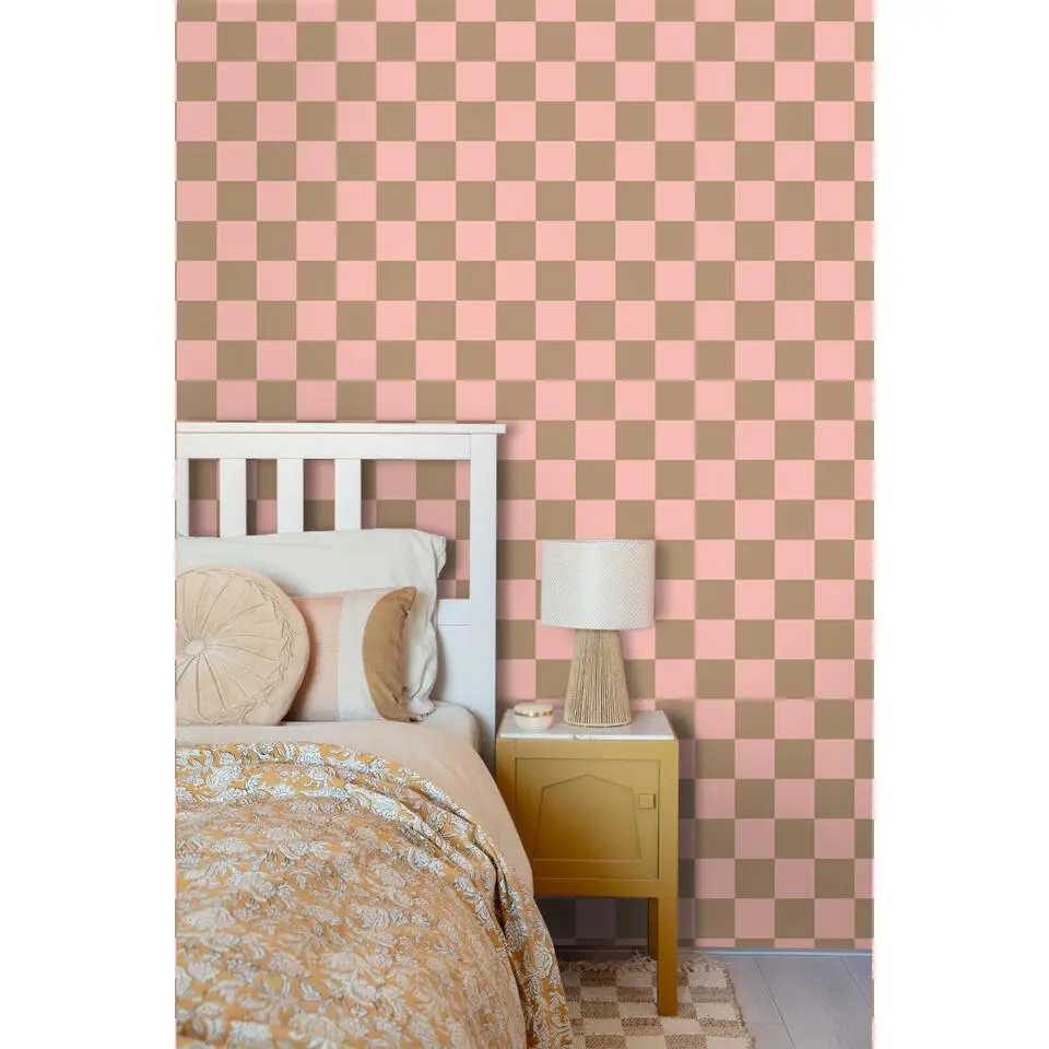 ESTAhome behang geblokt motief roze en beige bruin - 53 cm x 10.05 m