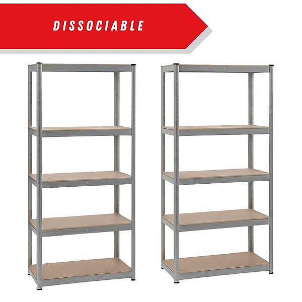 Etagere garage metallique 5 niveaux de rangement 180 x 180 cm robuste et modulable 40 cm gris