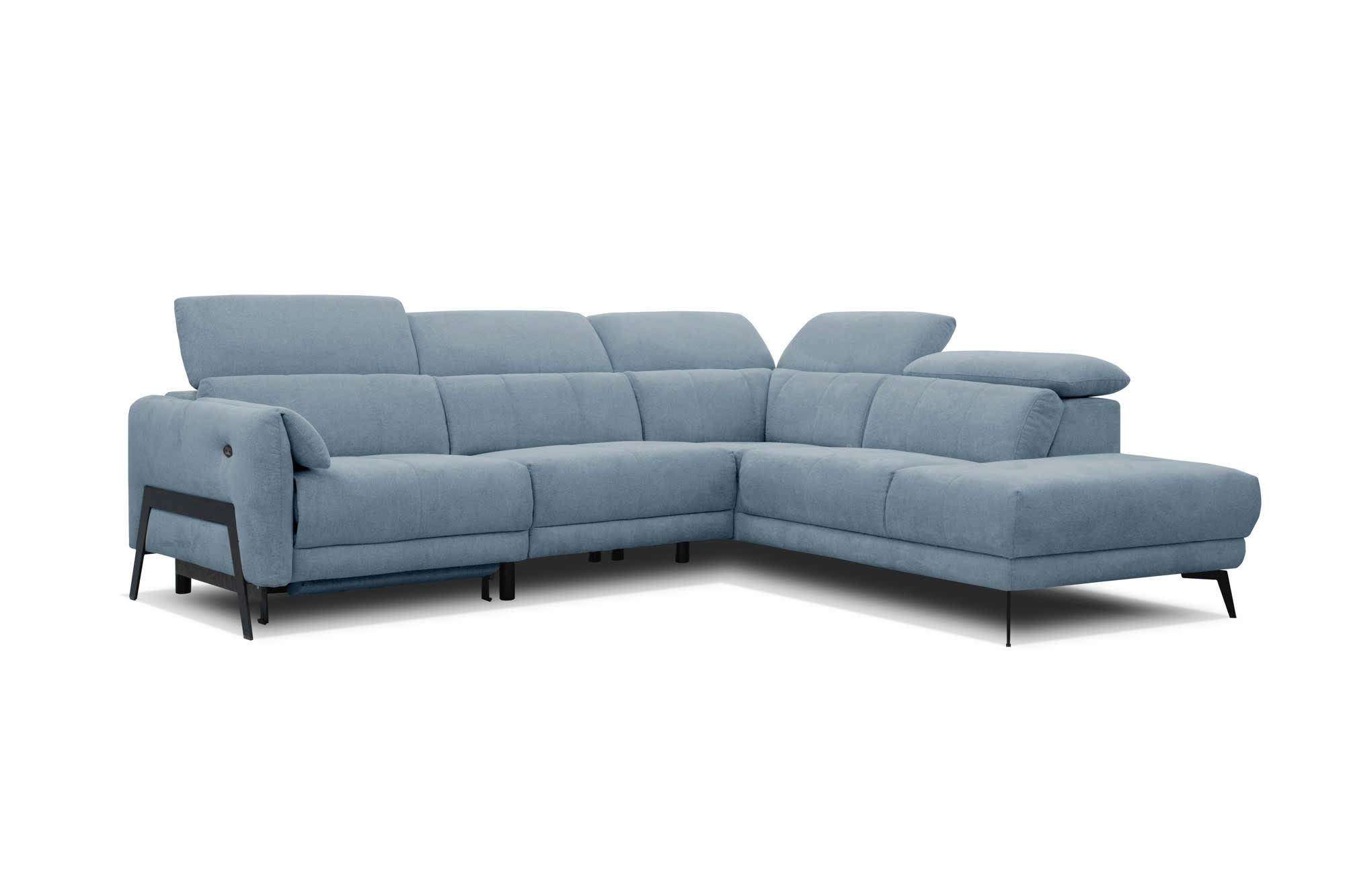 SCALA - Canapé d'angle gauche 5 places avec relax électrique, Tissu Blue jeans