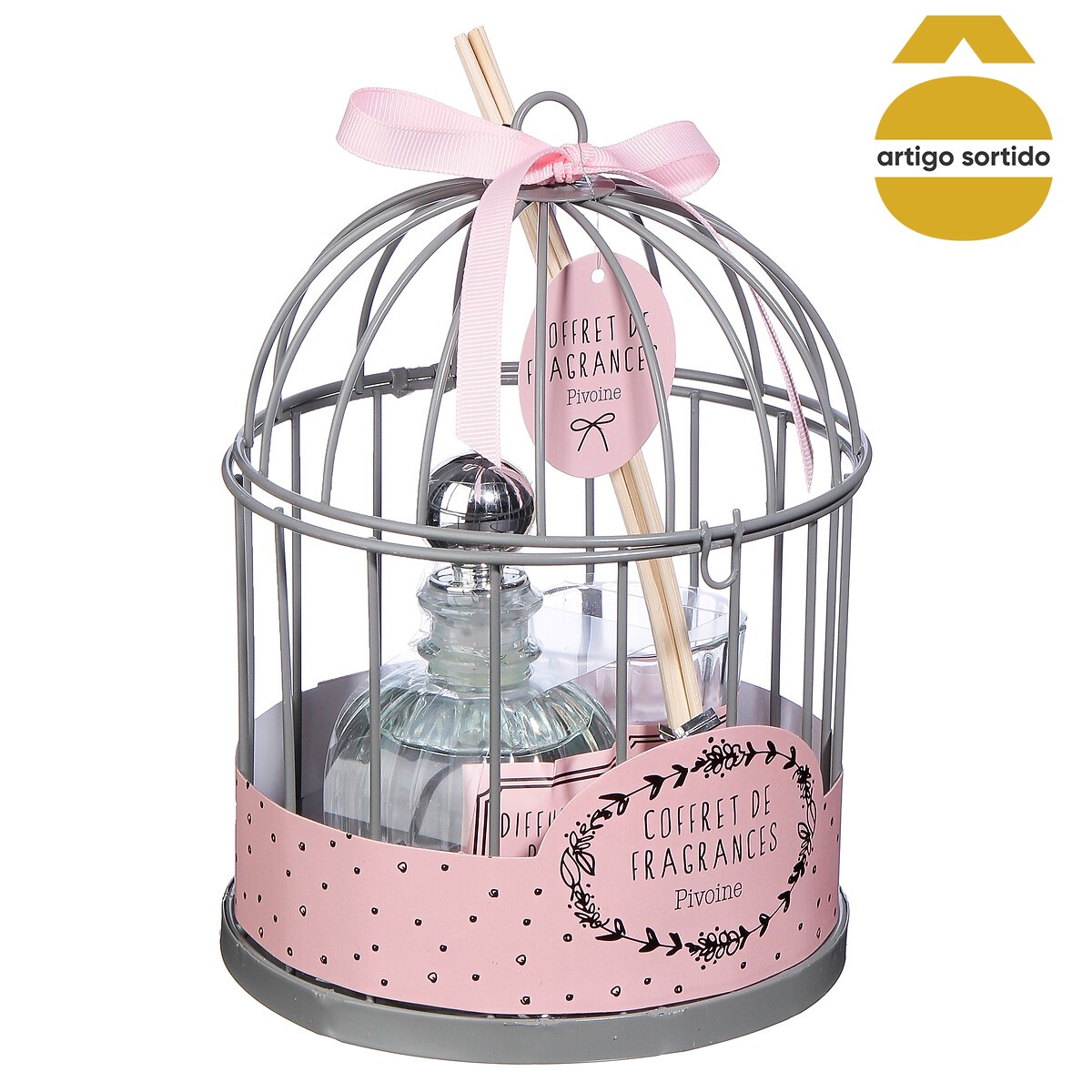 Coffret em gaiola com vela e difusor