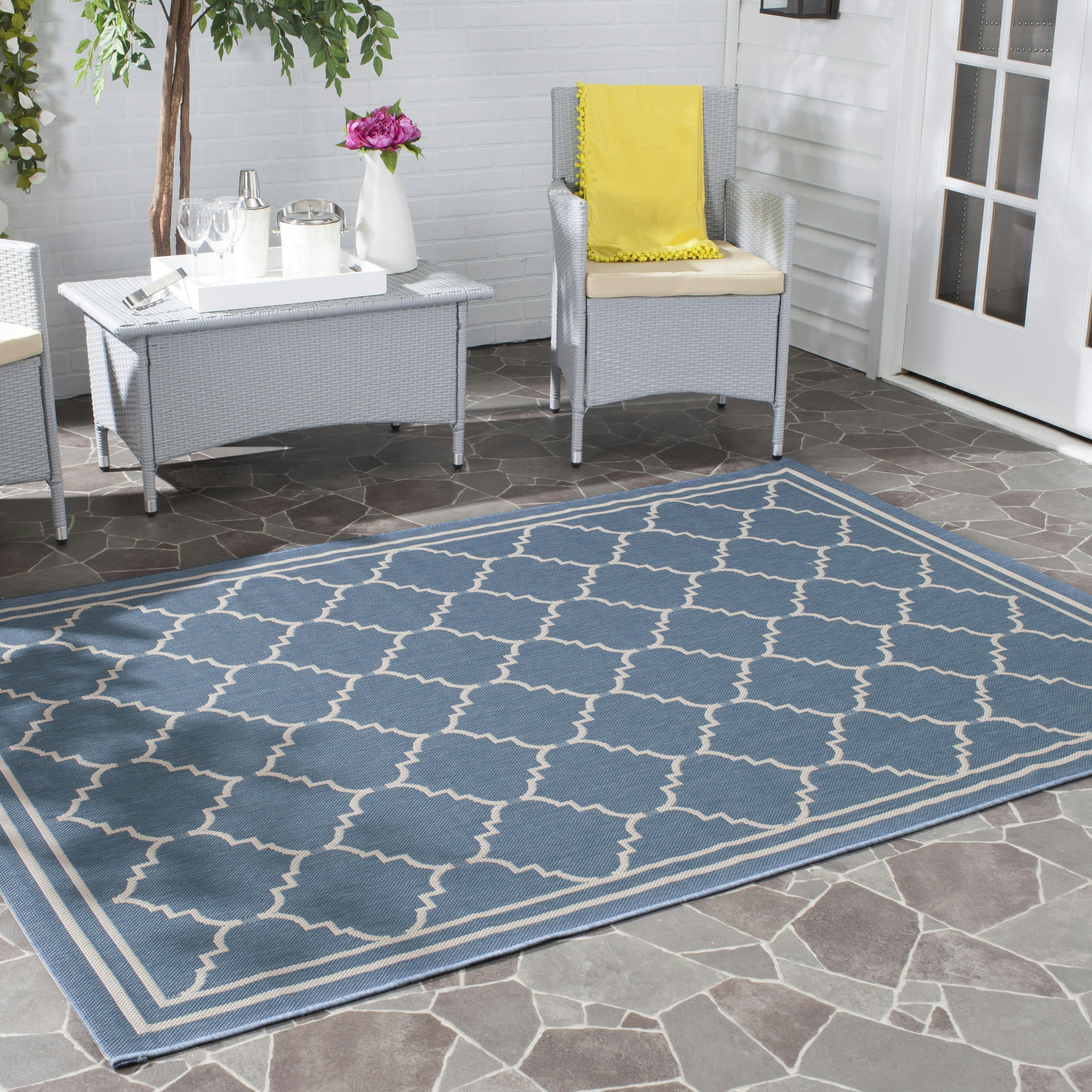 COURTYARD - Tapis interieur & exterieur en bleu & beige, 201 x 290 cm