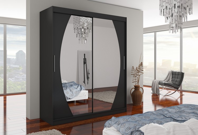 Szafa przesuwna z lustrem BALTIMORE 180 Black