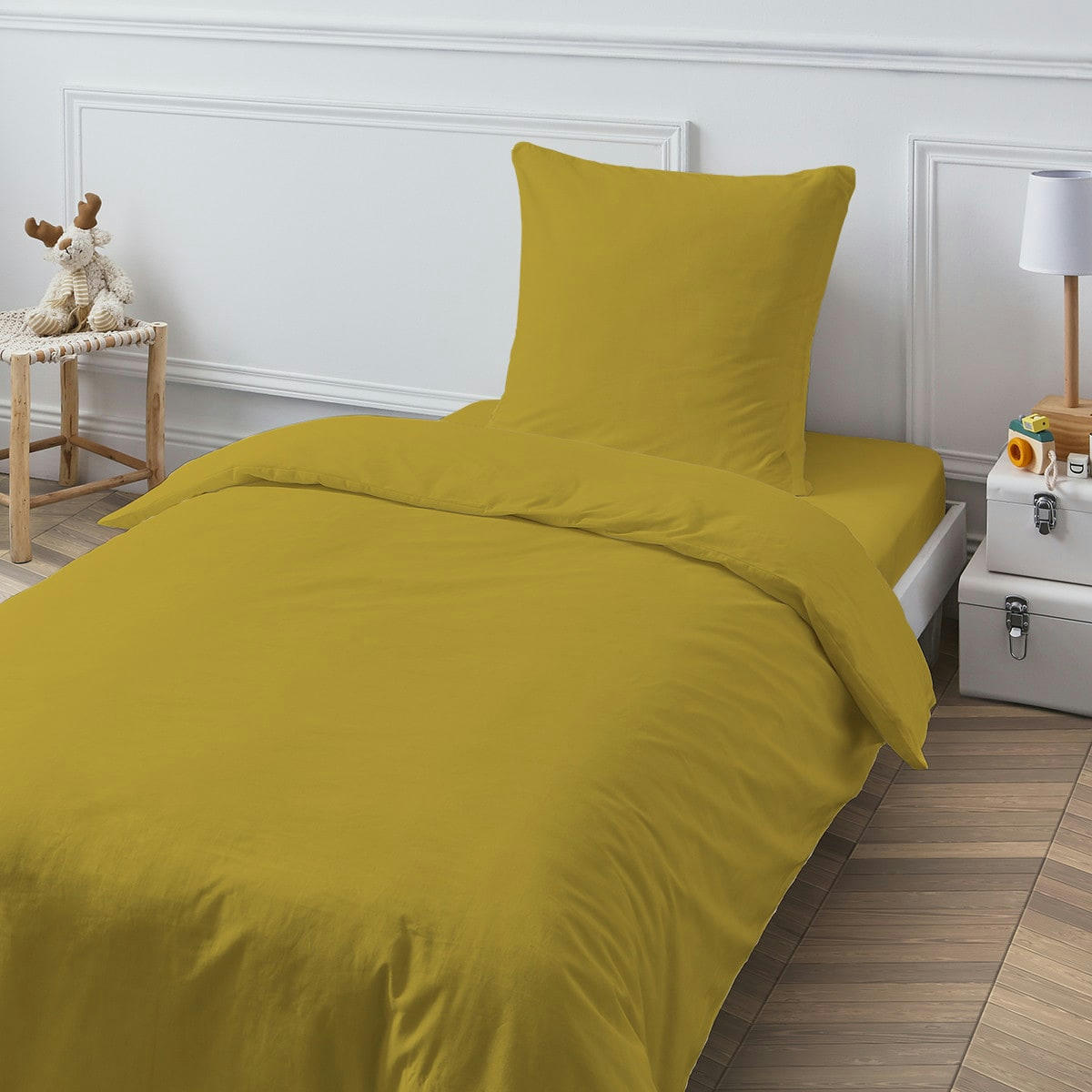 COTON UNIS - Housse de couette coton  unie moutarde 200x200cm