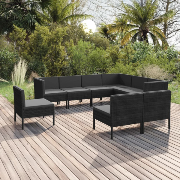 Zestaw wypoczynkowy do ogrodu Czarny Technorattan 3x narożna   6x sofa
