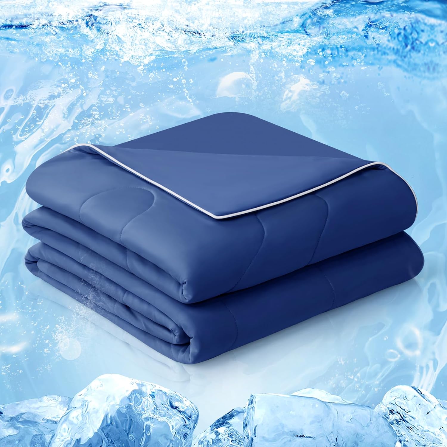 EASELAND Cooling Comforter Queen, 2026 Cloud-CHILL TECH | Q-MAX 0.45+, Double-Sided Cool Design Soft Fluffy Cooling Blanket for Night Sweats Hot Sleeper(Navy Blue, Queen(90x90))