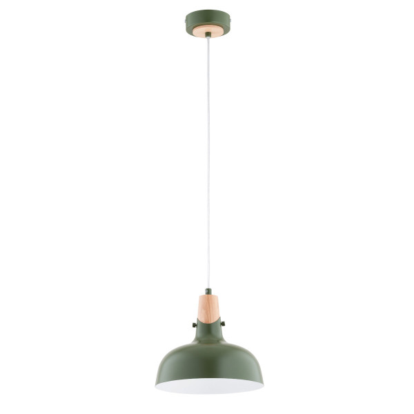 Lampa wisząca zielona - jasne drewno SOLO 1xE27x15W wym: 90x23x23 cm Alfa