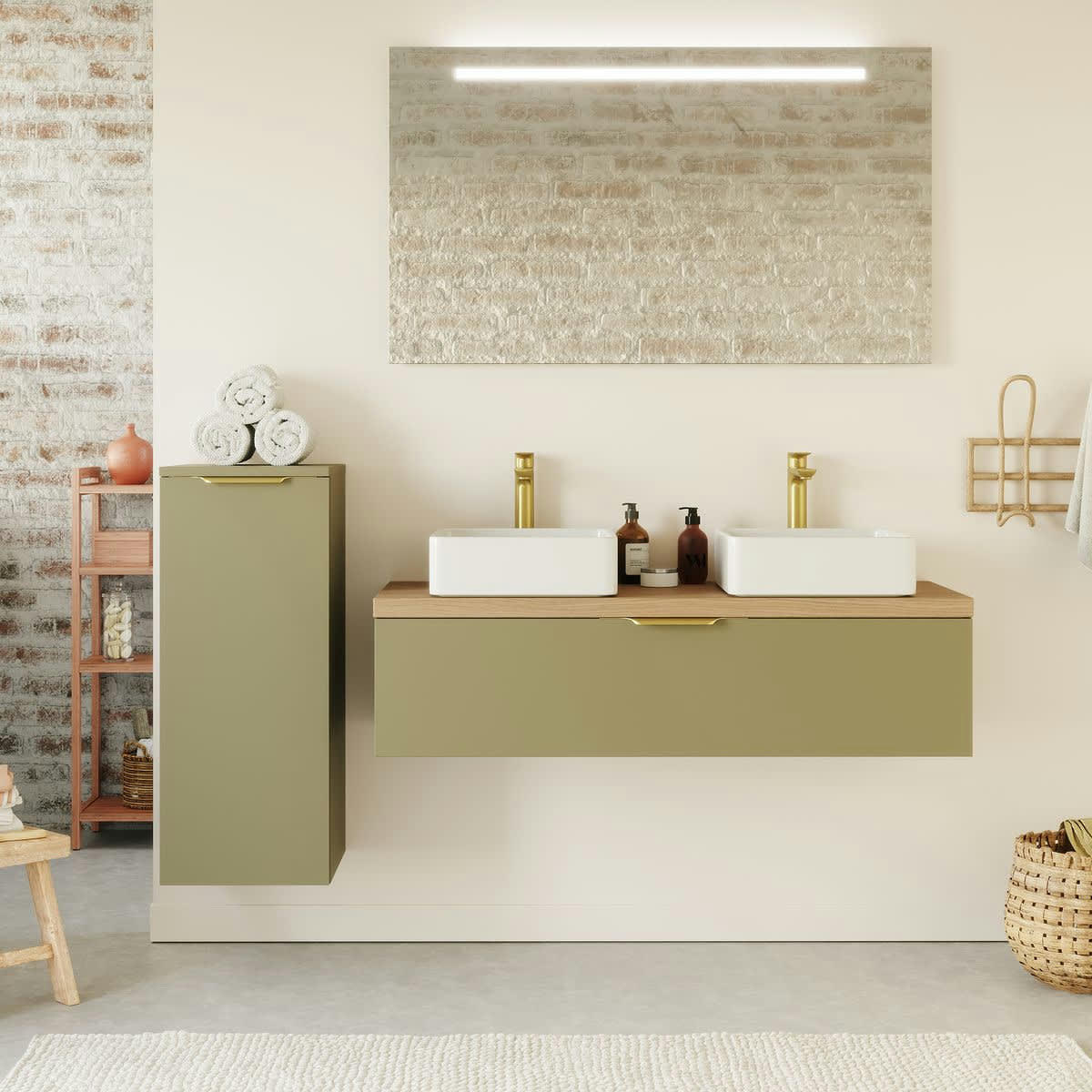 VENICE - Meuble salle de bain 2 vasques posées 120cm 1 tiroir Vert