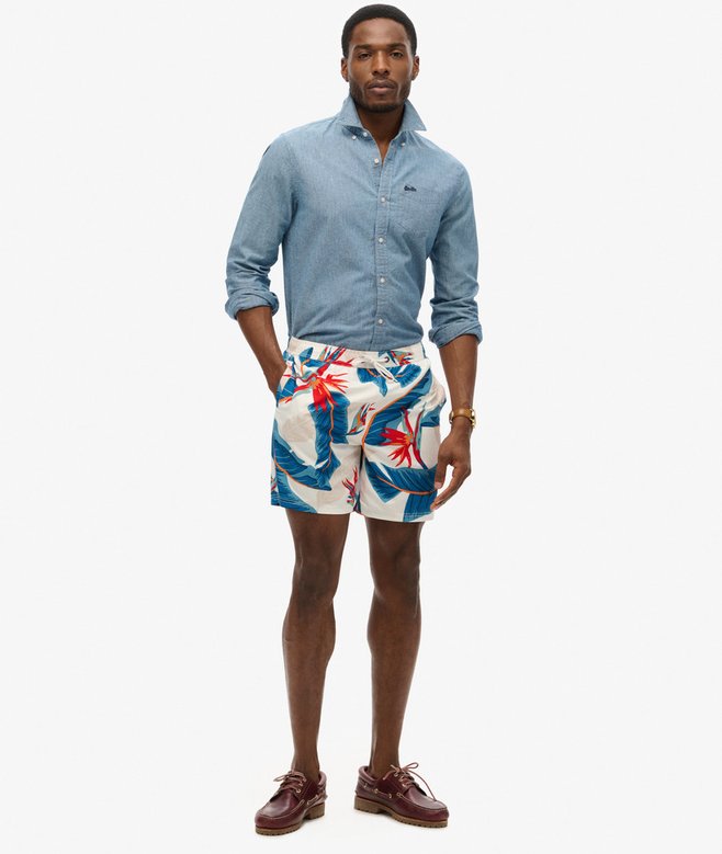 Recycled Hawaiian Print 17-inch Swim Shorts