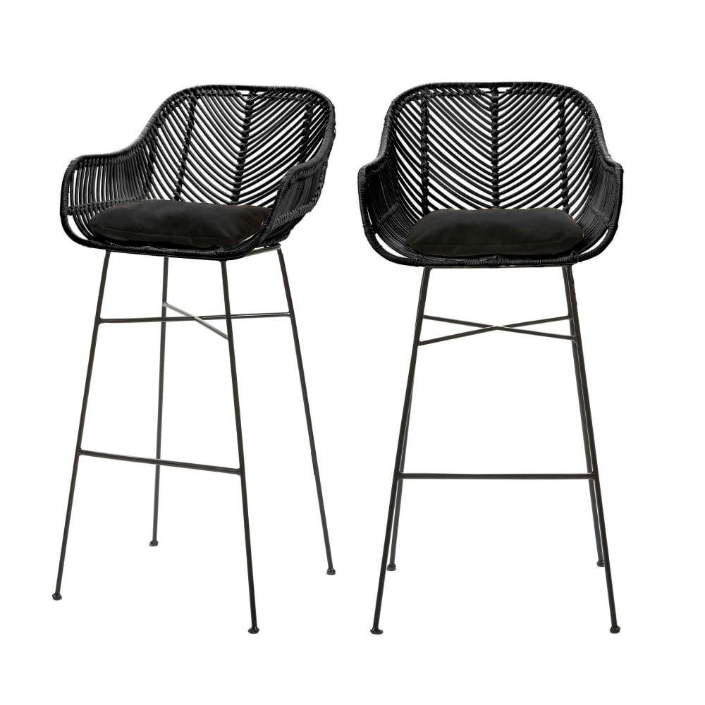NUNUHAI - Lot de 2 tabourets de bar en rotin 76cm noir