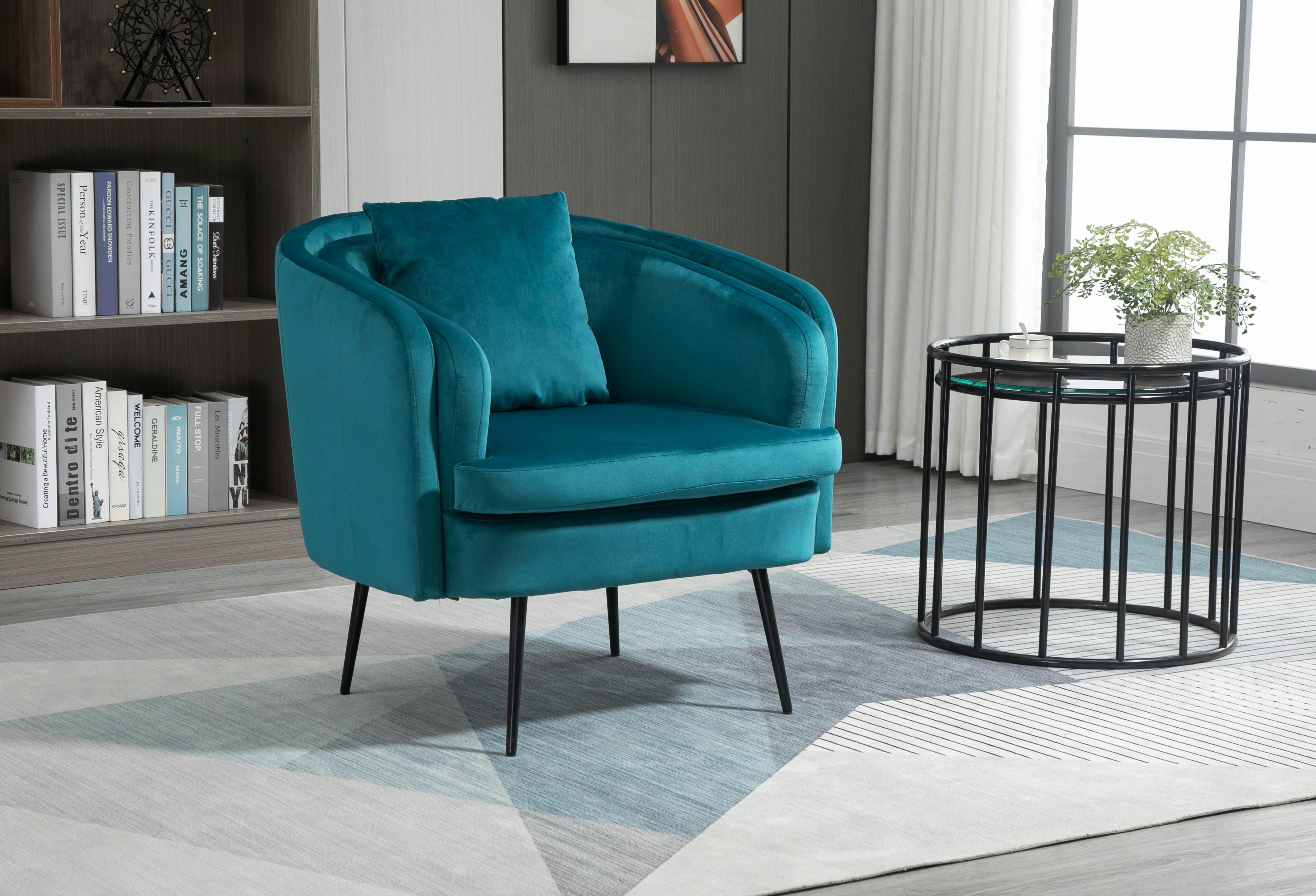 - Fauteuil de salon en métal et velours bleu canard