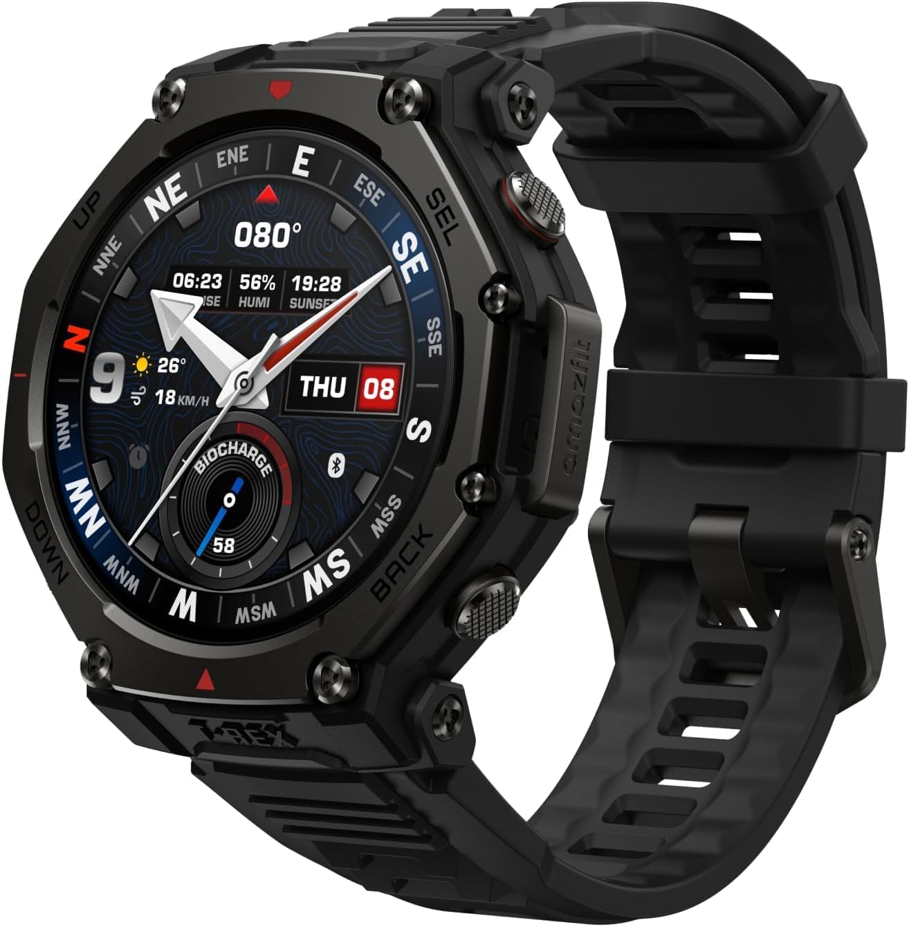 Amazfit T-Rex 3 Pro Outdoor Smart Watch 44mm Sapphire AMOLED Display with Flashlight  Ti Bezel  Dual Band GPS  Offline Maps  17 Days Battery  10 ATM  180+ Sports Mode for Android & iPhone  Black