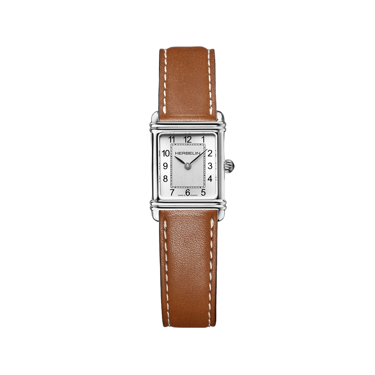 ART DÉCO – QUARTZ – ACIER & CUIR CAMEL