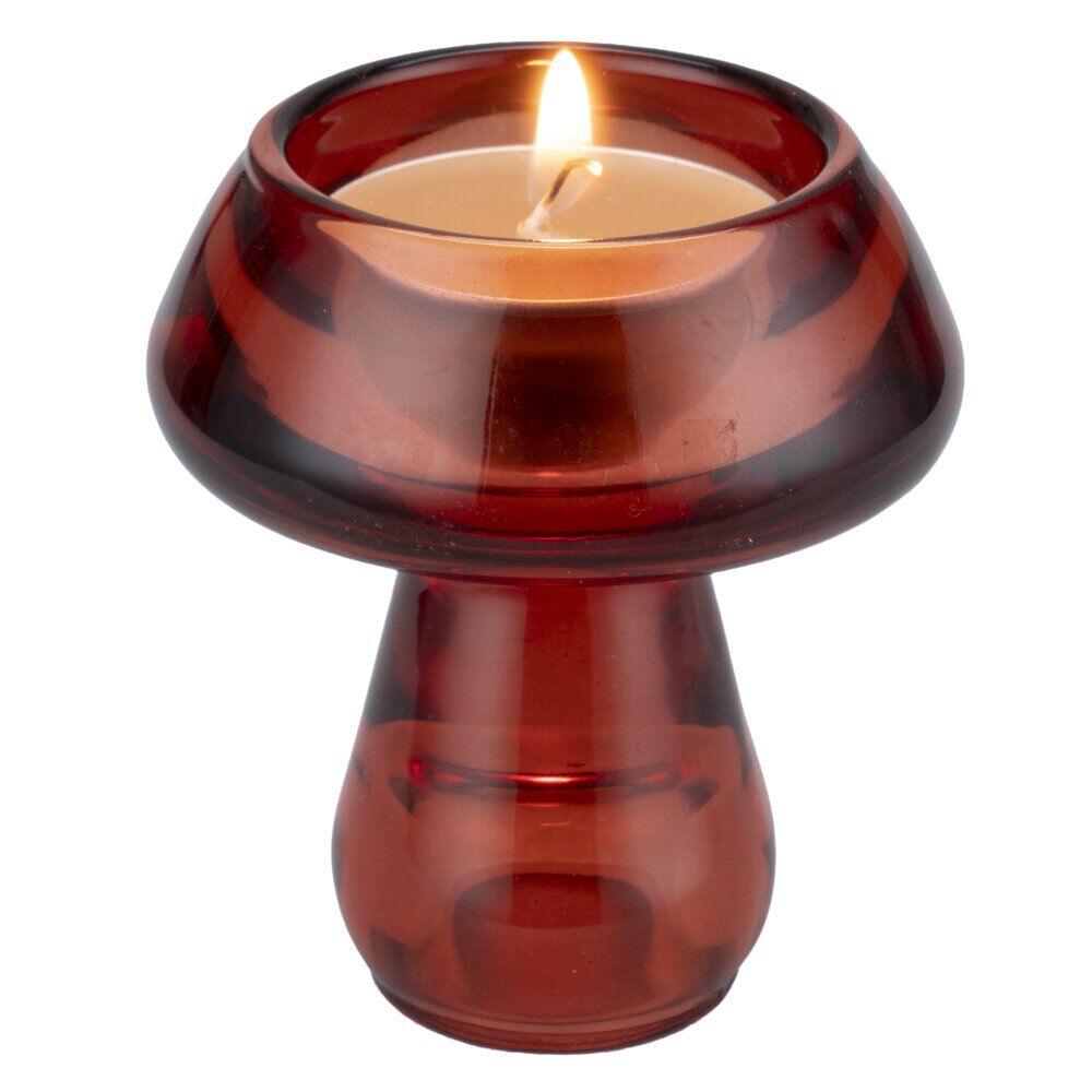 Bougeoir forme champignon verre Ø6XH7 cm (3 modèles rouge/vert/jaune)