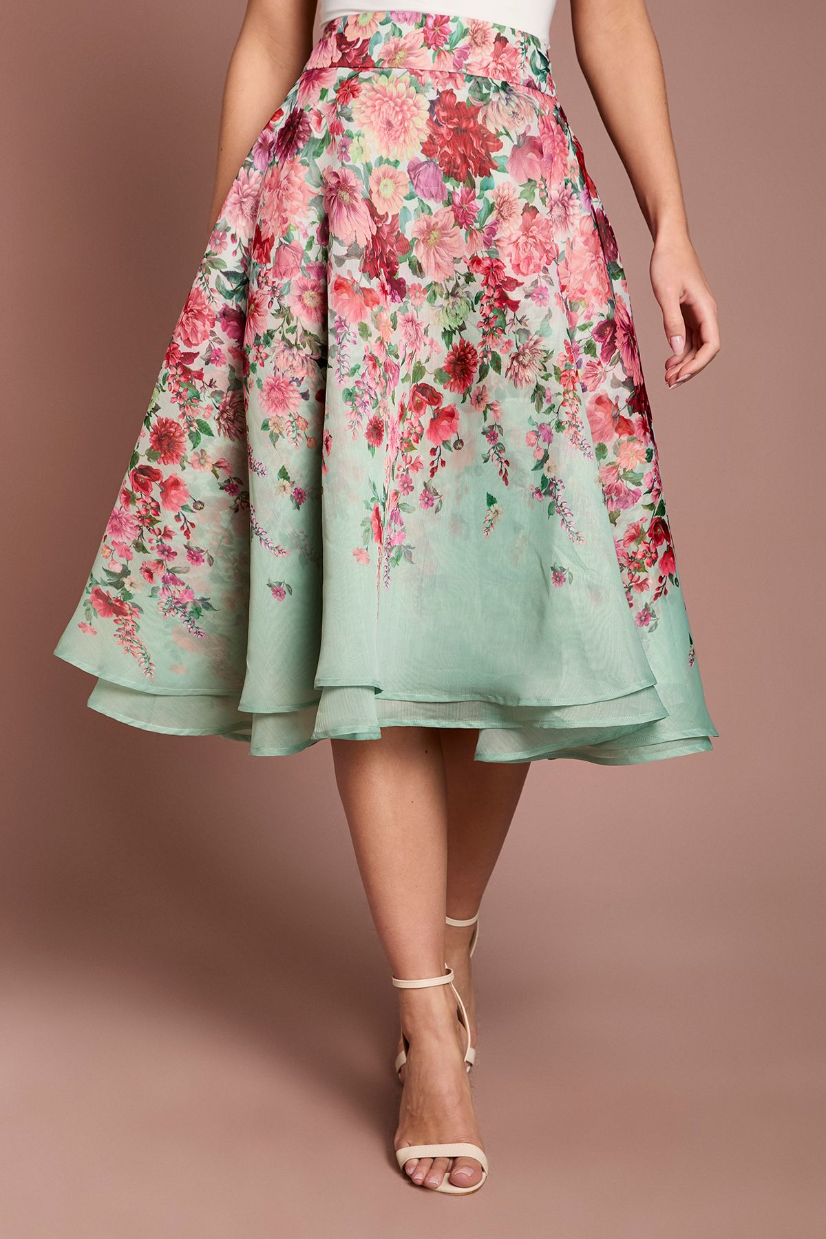 Coast Organza Floral Midi Skirt