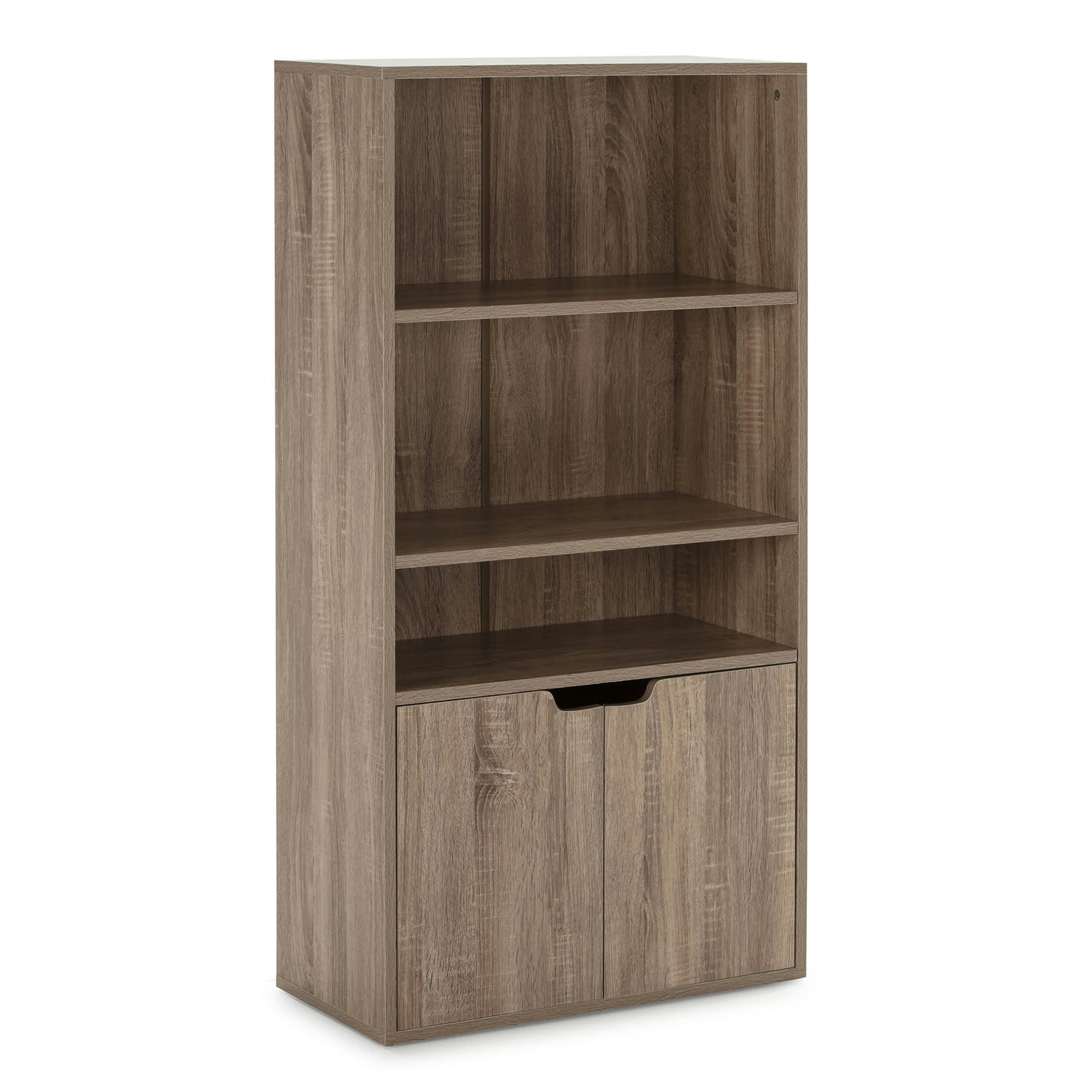 MARTIN - Étagère de rangement de bureau, couleur chêne 3 cases et 2 portes