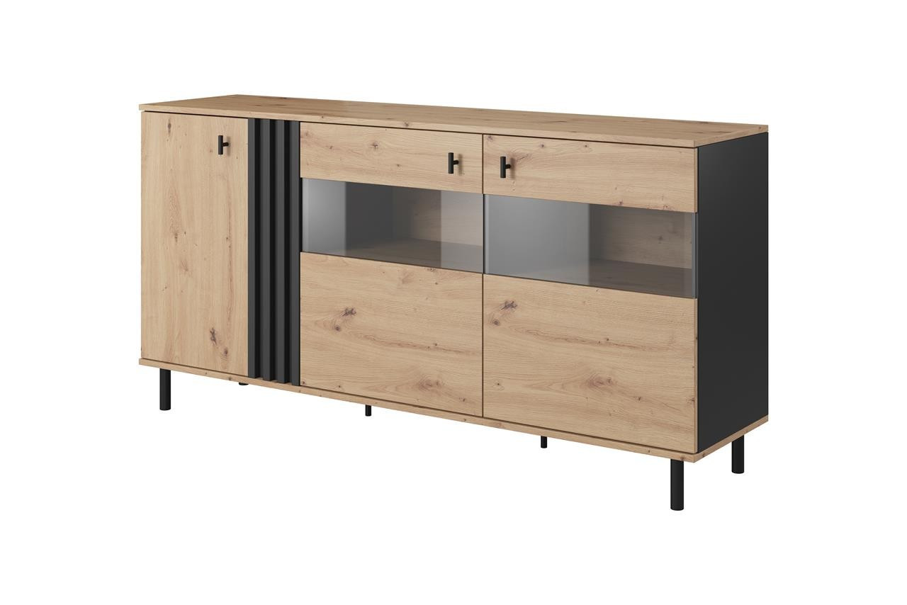 Komoda z witryną MADIS 3D / Dąb artisan   czarny antracyt