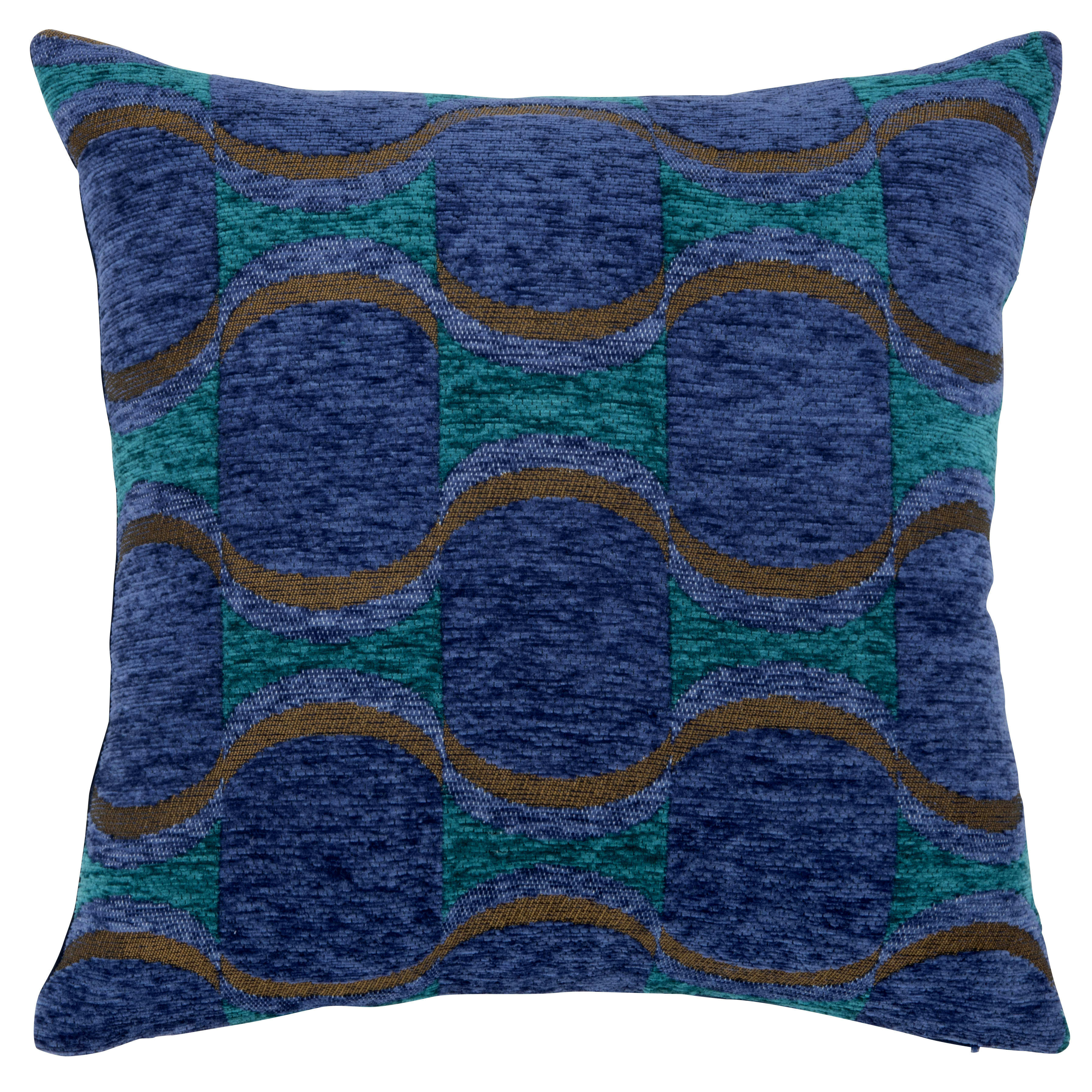 NISAEA - Housse de coussin chenillée motifs bleus, verts et marron bronze 40x40