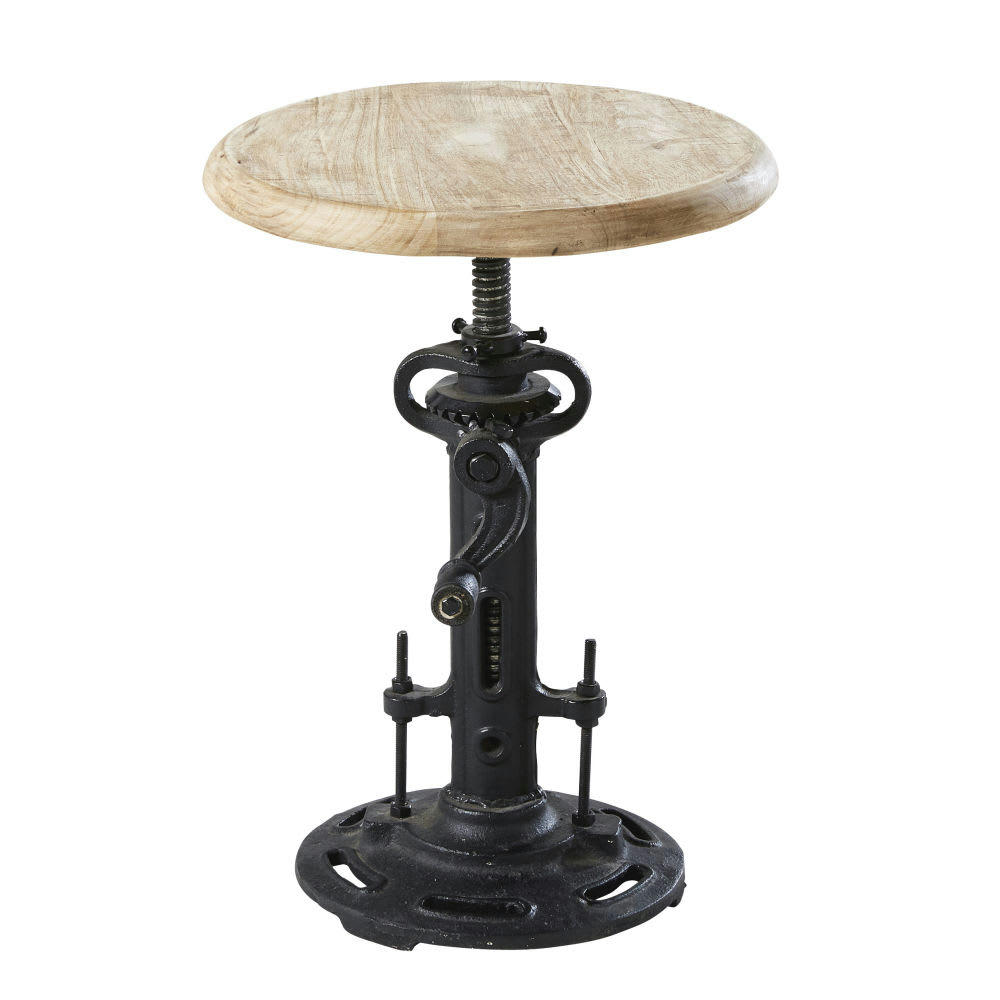 DAVID'S - Tabouret réglable en bois de manguier et métal noir