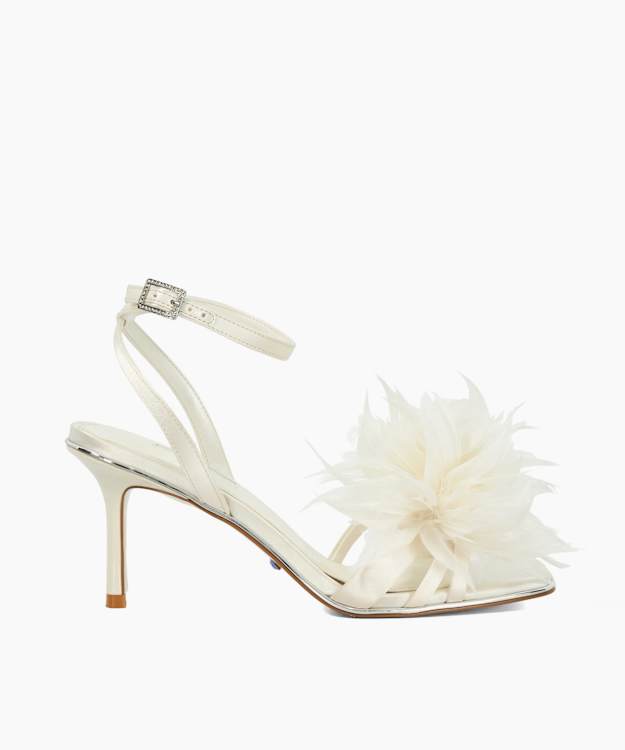Mylove Ivory - Open Toe Feather Trim Heel Sandal