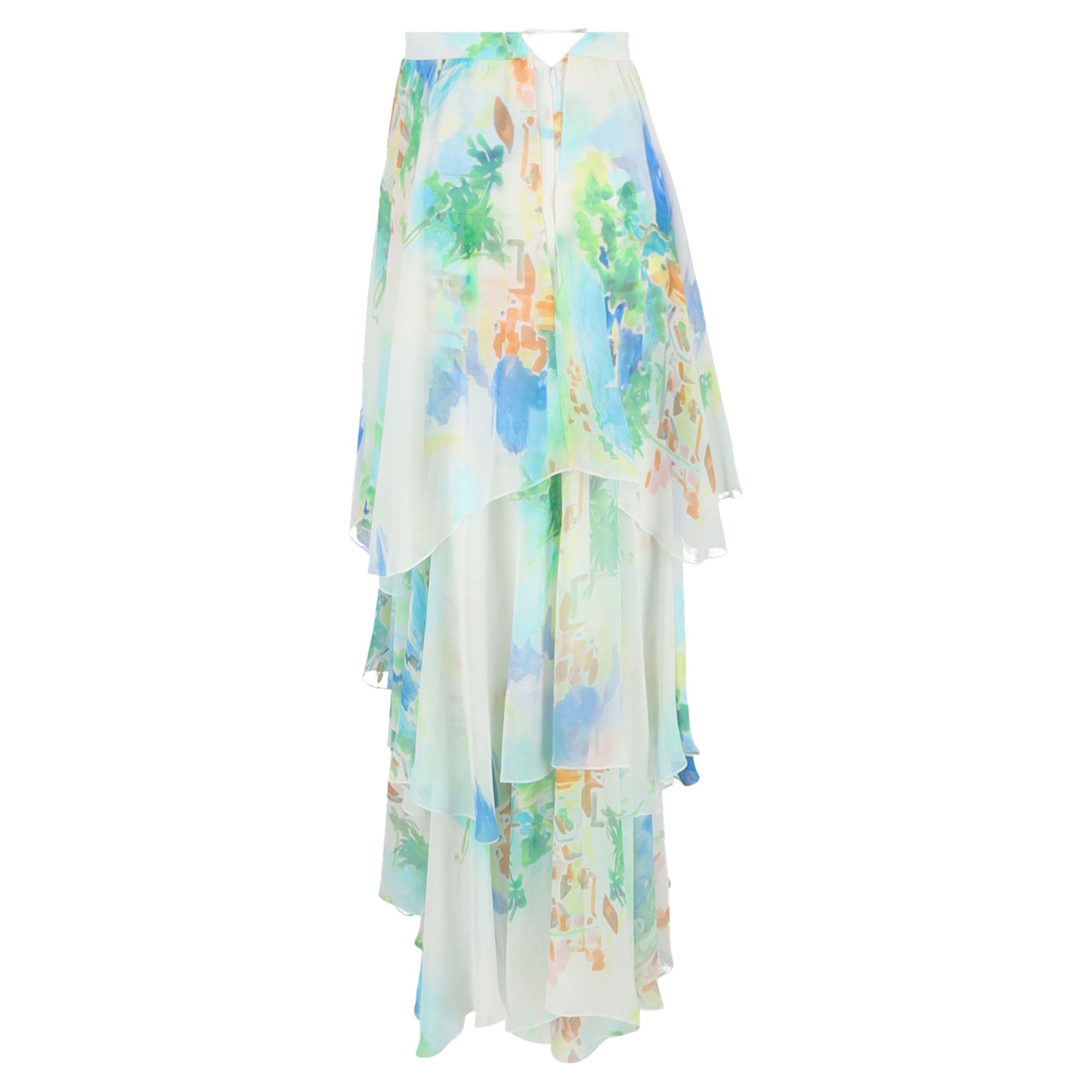 Celine Preloved Printed Layered Midi Skirt in Multicolor Silk
